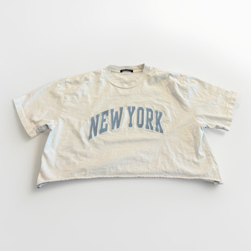 BRANDY MELVILLE Womens White Cotton Cropped NEW YORK T-Shirt One Size